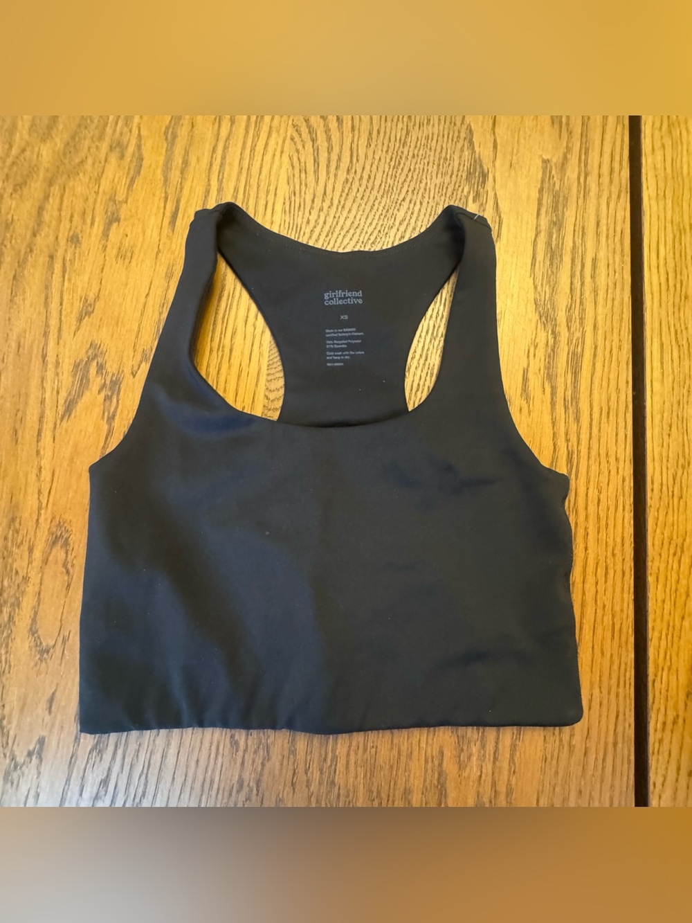 Girlfriend Collective - Paloma Sport Black cropped top sports bra XS Racerback‎
